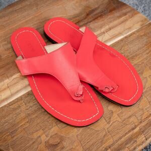 J. CREW Coral Pink Playa Leather T-Strap Sandals Womens Size 6